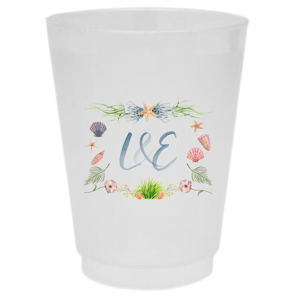 16oz Frosted Cups Beach Watercolor Motif (customizable), $3.00